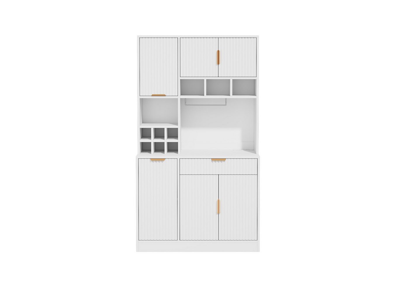 Flieks Küchenbuffet Hochschrank mit Steckdosen, Gläserhalter und Weinregal (100x40x175 cm, 1-St) Küchenschrank Mehrzweckschrank mit verstellbarer Einlegeböden Weiß Bild 4