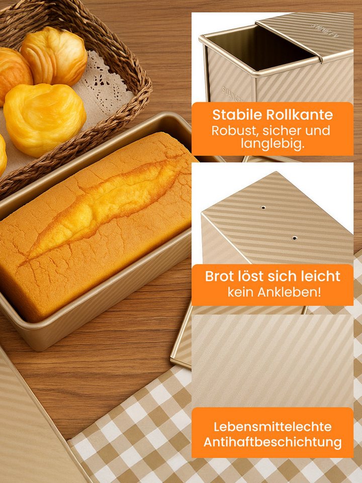 Youyijia Brotbackform Brotbackform mit Deckel Extra Hohe Toastbrot Backform