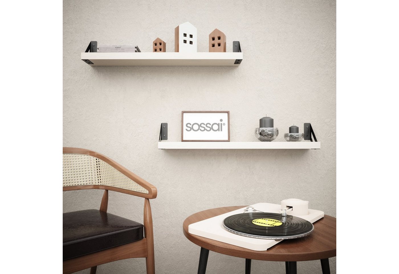 sossai® Wandregalhalter 2er Set Design Regalträger Truss in Schwarzmatt, 2-tlg.