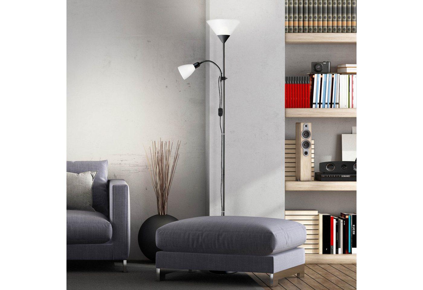 Lightbox Stehlampe, ohne Leuchtmittel, Schlichter Deckenfluter mit Lesearm, H 180 cm, E27/E14 max. 60W/25W Bild 5