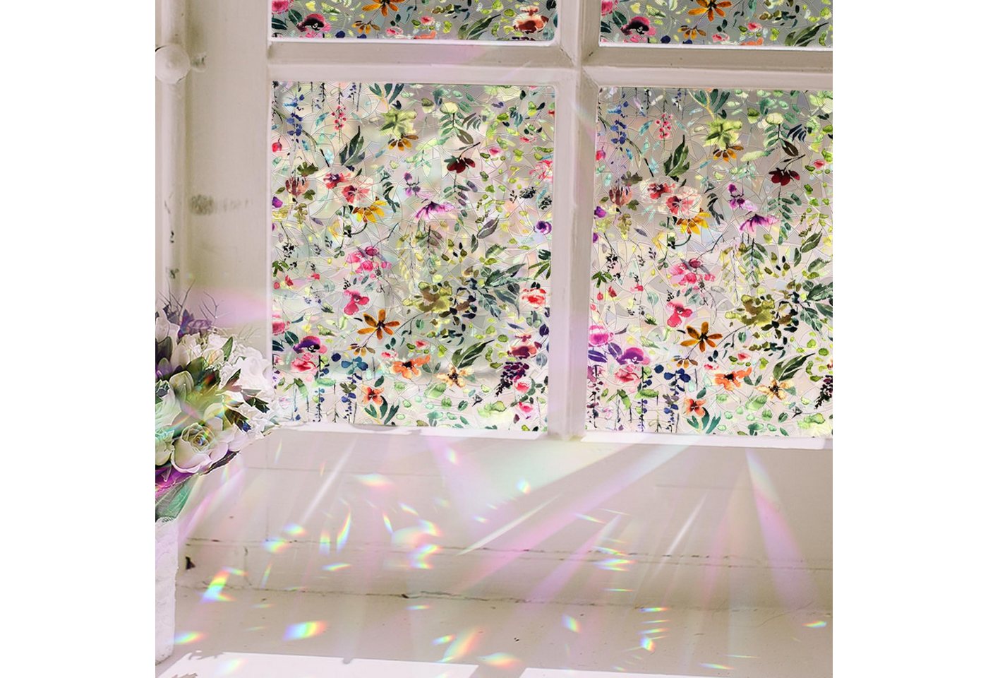 Diwzbyn Fensterfolie Statisch haftende Fensterfolie mit Blumenmuster, Selbstklebende Deko-Folie für Glas (ohne Klebstoff) Bild 2