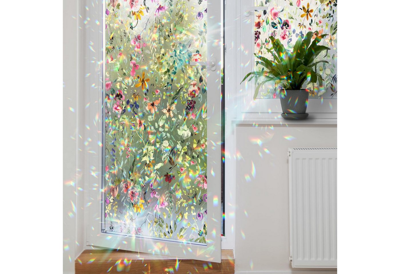 Diwzbyn Fensterfolie Statisch haftende Fensterfolie mit Blumenmuster, Selbstklebende Deko-Folie für Glas (ohne Klebstoff) Bild 3