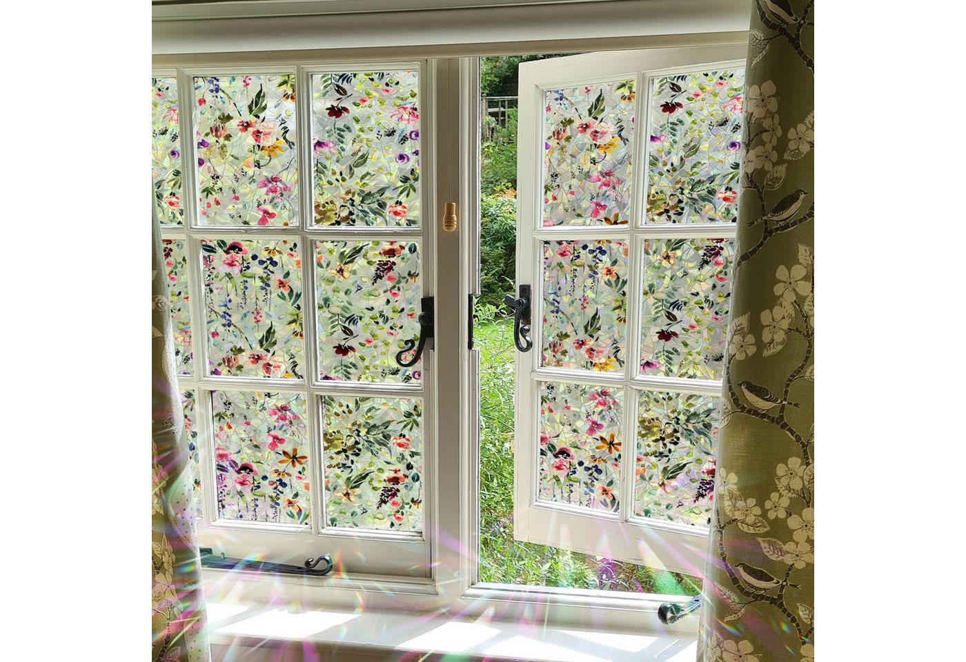 Diwzbyn Fensterfolie Statisch haftende Fensterfolie mit Blumenmuster, Selbstklebende Deko-Folie für Glas (ohne Klebstoff) Bild 4