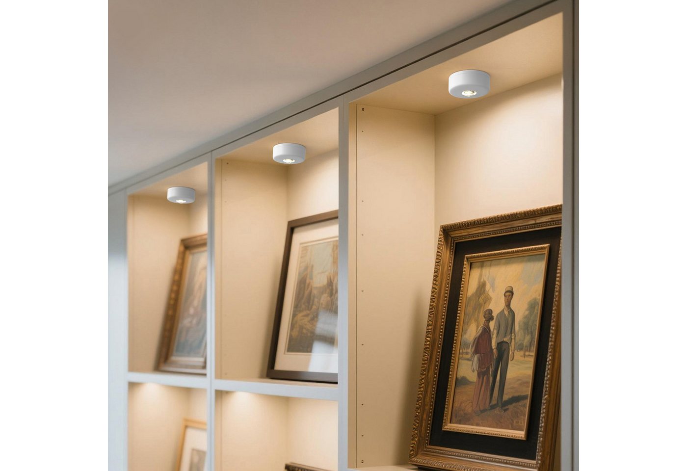 LOHAS-LED Wandleuchte 3er-Set LED Scheibenlampen batteriebetrieben mit Fernbedienung, LED fest integriert, Warmweiß, Tageslicht, Kaltweiß, 3000K/4500K/6000K dimmbar für Bilder & Schränke Bild 3