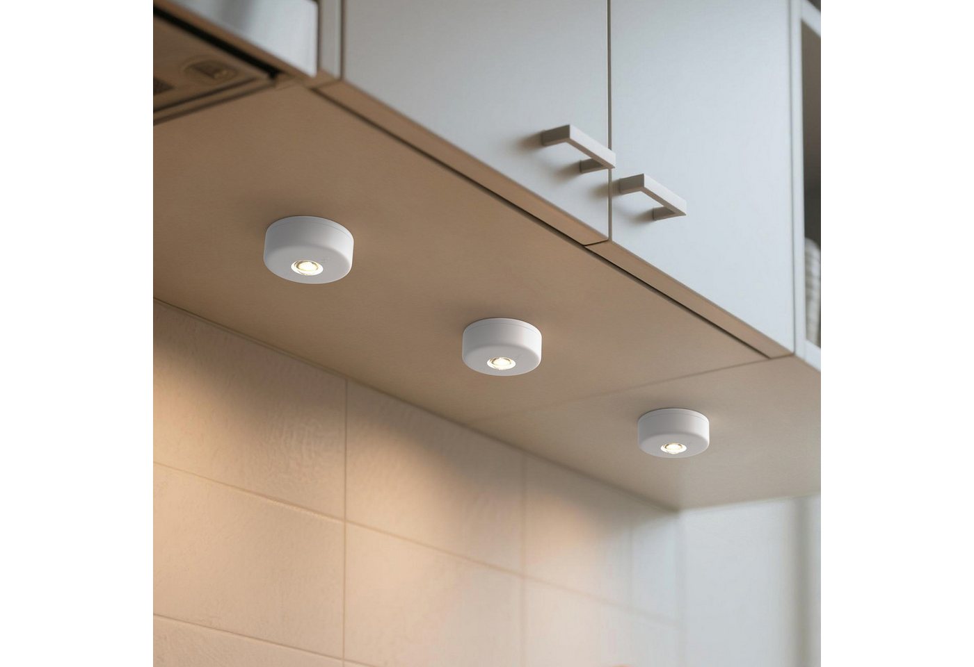 LOHAS-LED Wandleuchte 3er-Set LED Scheibenlampen batteriebetrieben mit Fernbedienung, LED fest integriert, Warmweiß, Tageslicht, Kaltweiß, 3000K/4500K/6000K dimmbar für Bilder & Schränke Bild 4