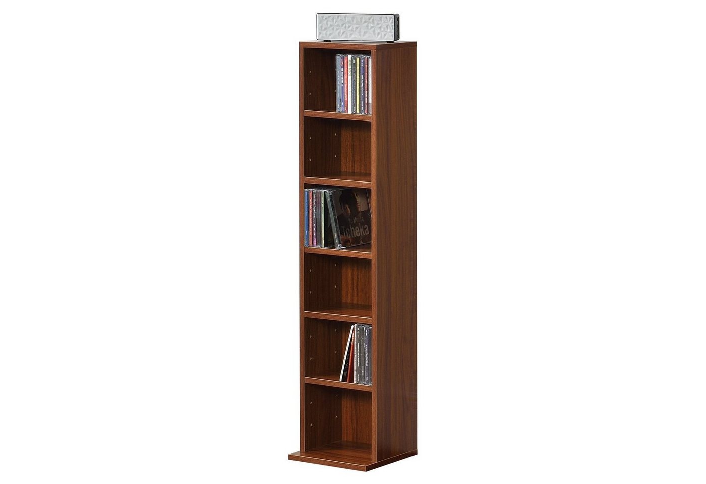 en.casa CD-Regal, »Tynset« 90x20x20 cm Standregal mit 6 Fächern Walnussoptik Bild 2