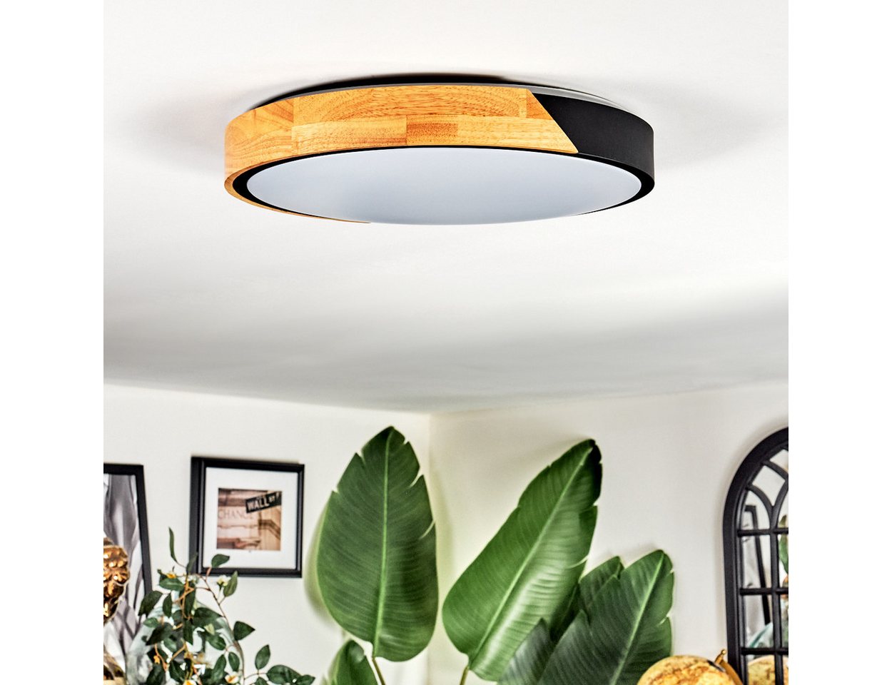 hofstein Deckenleuchte Deckenlampe aus Metall/Holz/Kunststoff in Natur/Schwarz/Weiß, ohne Leuchtmittel, Leuchte im moderne Design (39 cm), CCT einstellbar, Fernbedienung Bild 4