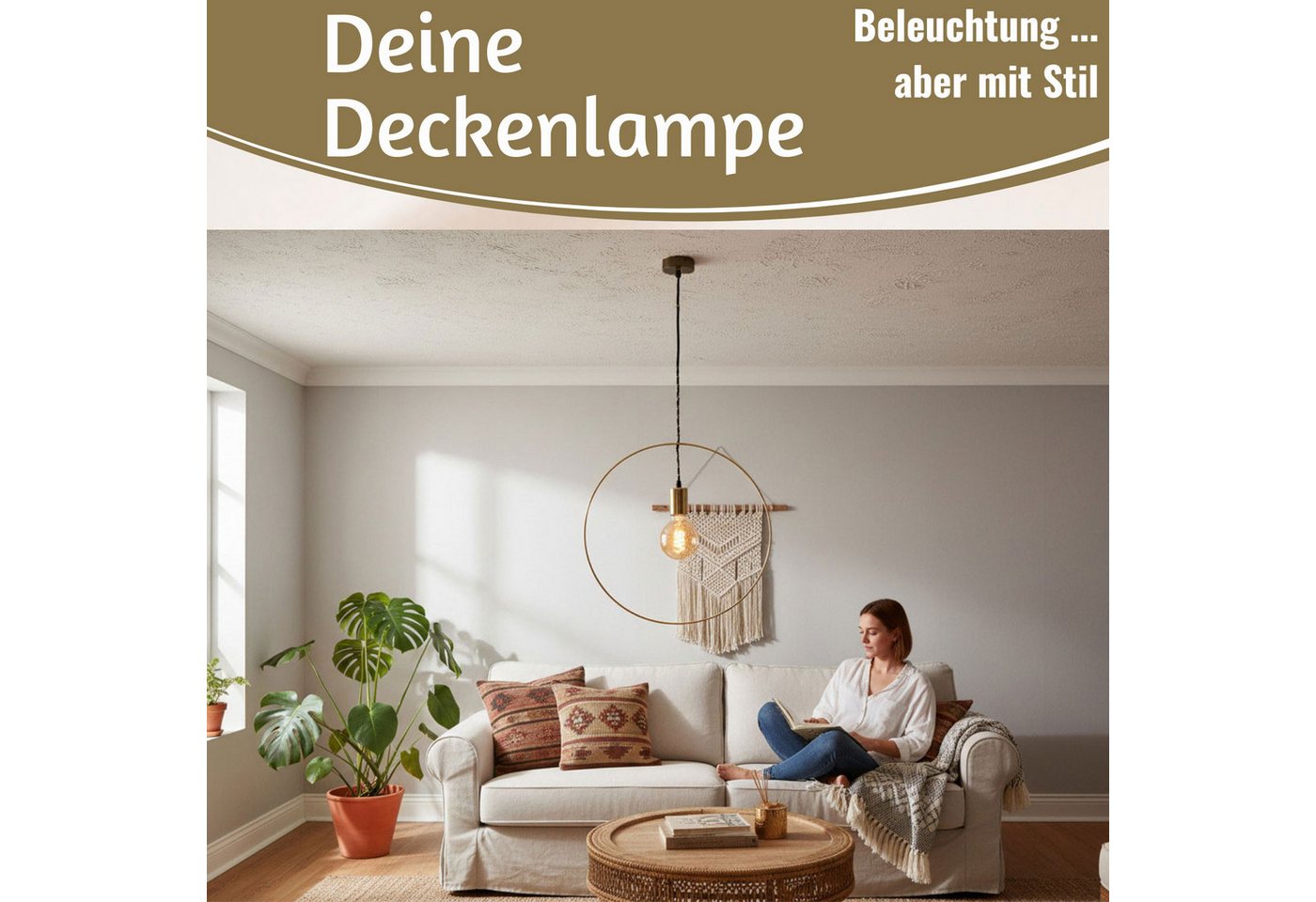 LS-LebenStil Pendelleuchte Deckenleuchte Ring Gold 40cm E27 Rund Hängelampe Hängeleuchte, Ein-/Ausschalter, E27, ohne Leuchtmittel, Deckenlampe - von der Decke hängend