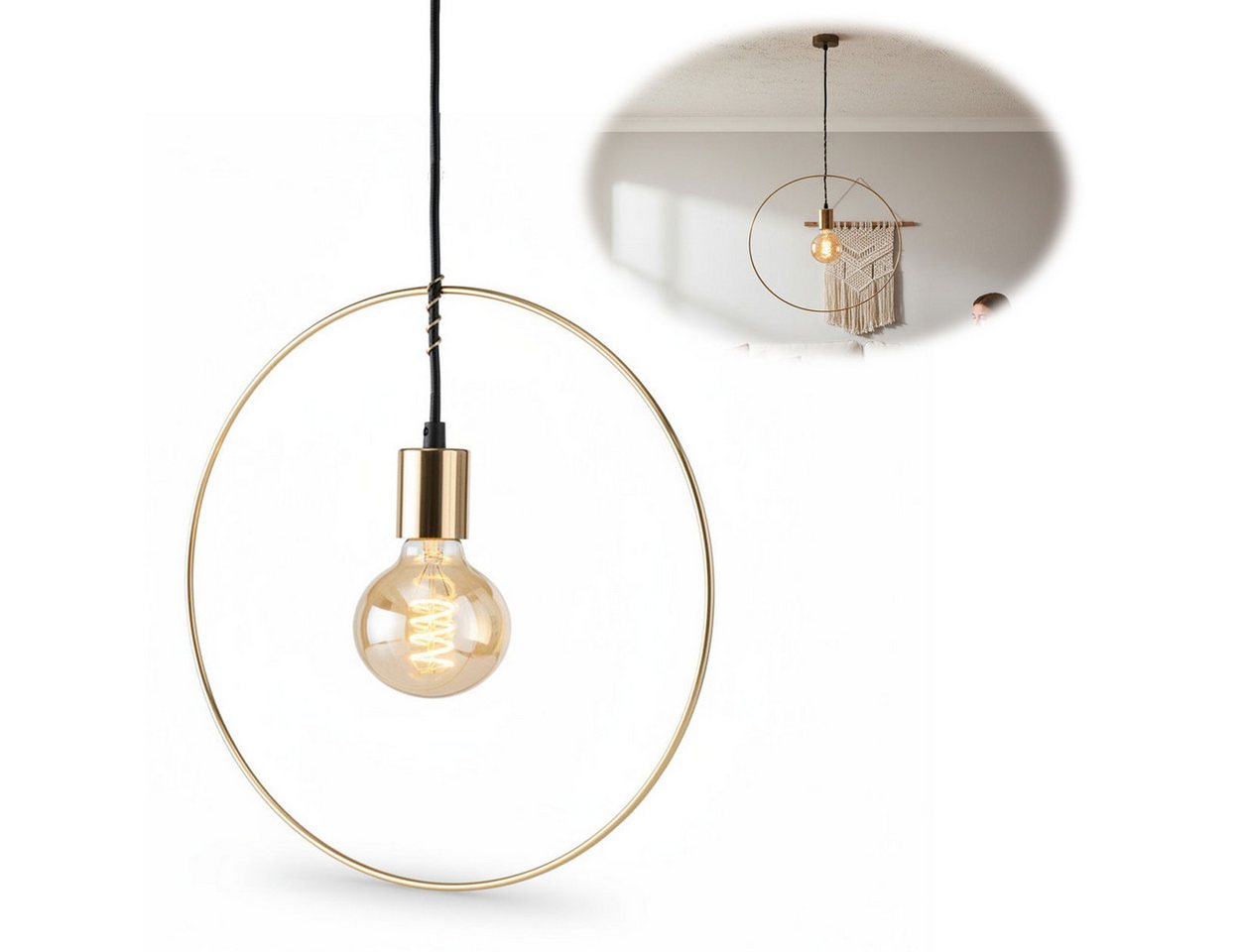 LS-LebenStil Pendelleuchte Deckenleuchte Ring Gold 40cm E27 Rund Hängelampe Hängeleuchte, Ein-/Ausschalter, E27, ohne Leuchtmittel, Deckenlampe - von der Decke hängend Bild 2