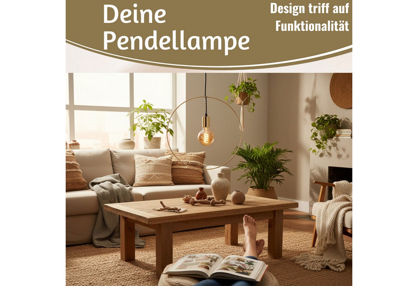 LS-LebenStil Pendelleuchte Deckenleuchte Ring Gold 40cm E27 Rund Hängelampe Hängeleuchte, Ein-/Ausschalter, E27, ohne Leuchtmittel, Deckenlampe - von der Decke hängend Bild 3
