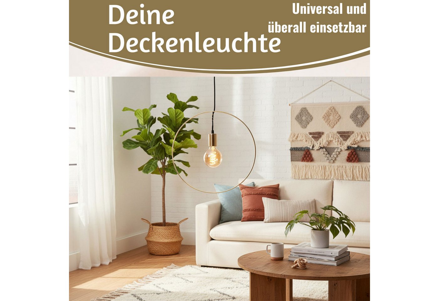 LS-LebenStil Pendelleuchte Deckenleuchte Ring Gold 40cm E27 Rund Hängelampe Hängeleuchte, Ein-/Ausschalter, E27, ohne Leuchtmittel, Deckenlampe - von der Decke hängend Bild 5