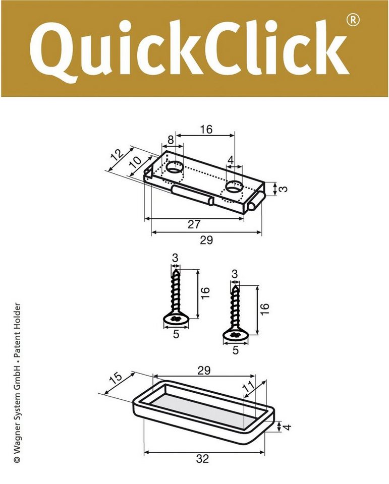 WAGNER design yourself Klick-Gleiter QuickClick® Stuhlgleiter Kunststoffgleiter I 4er-Set zum Anschrauben I 4x Basis + 8x Schraube + 4x Gleiteinsatz austauschbar - Kunststoff HYPER - Einsatz 32 x 15 mm - Made in DE Bild 4