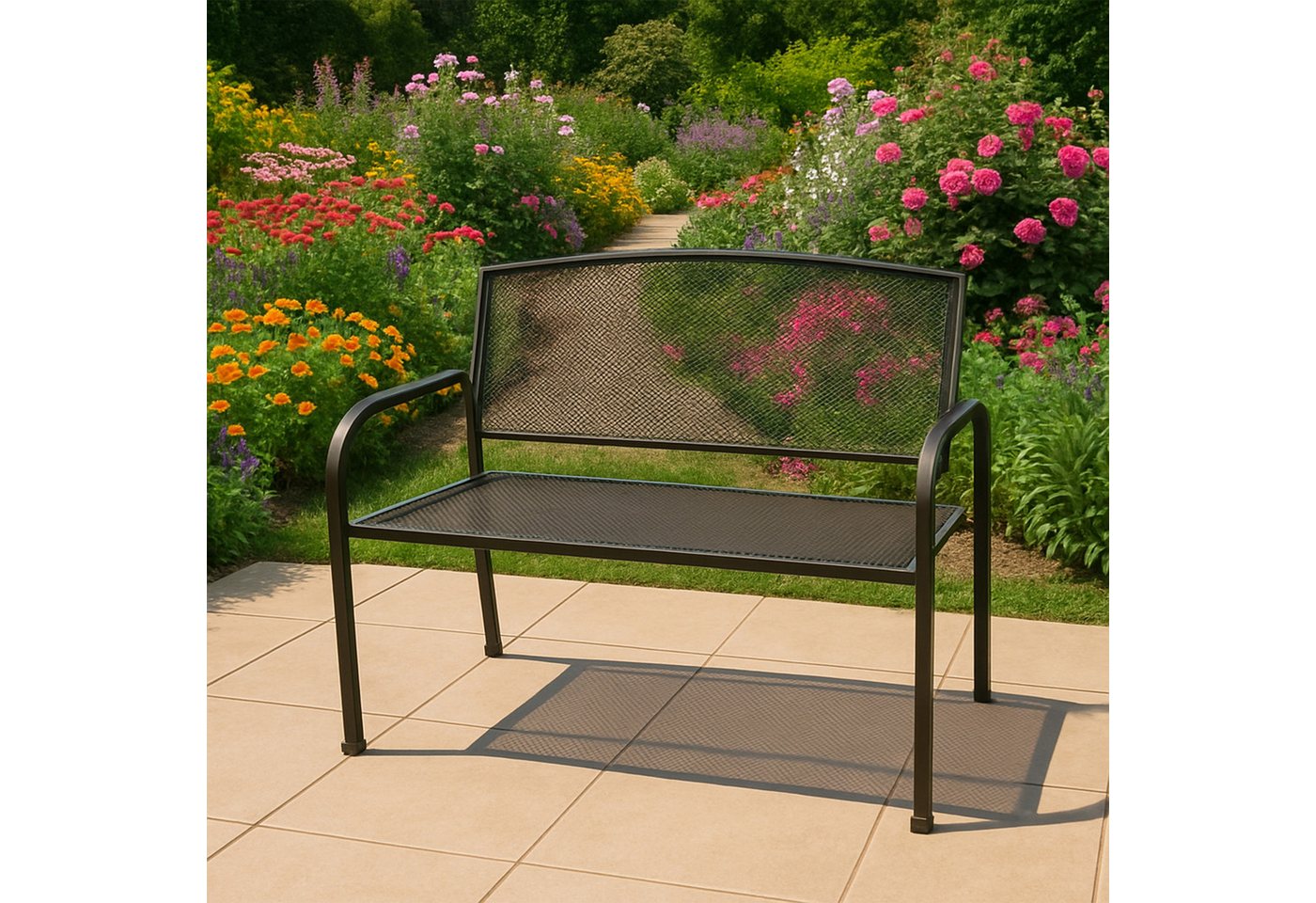 TPFGarden Gartenbank GLASGOW (Outdoor Bank - Holzbank 2-Sitzer - Stahlbank, Metallbank aus Streckmetall anthrazitgrau), Hochwertige Bank mit den Maßen (BxHxT): 110 x 88 x 59 cm Bild 3
