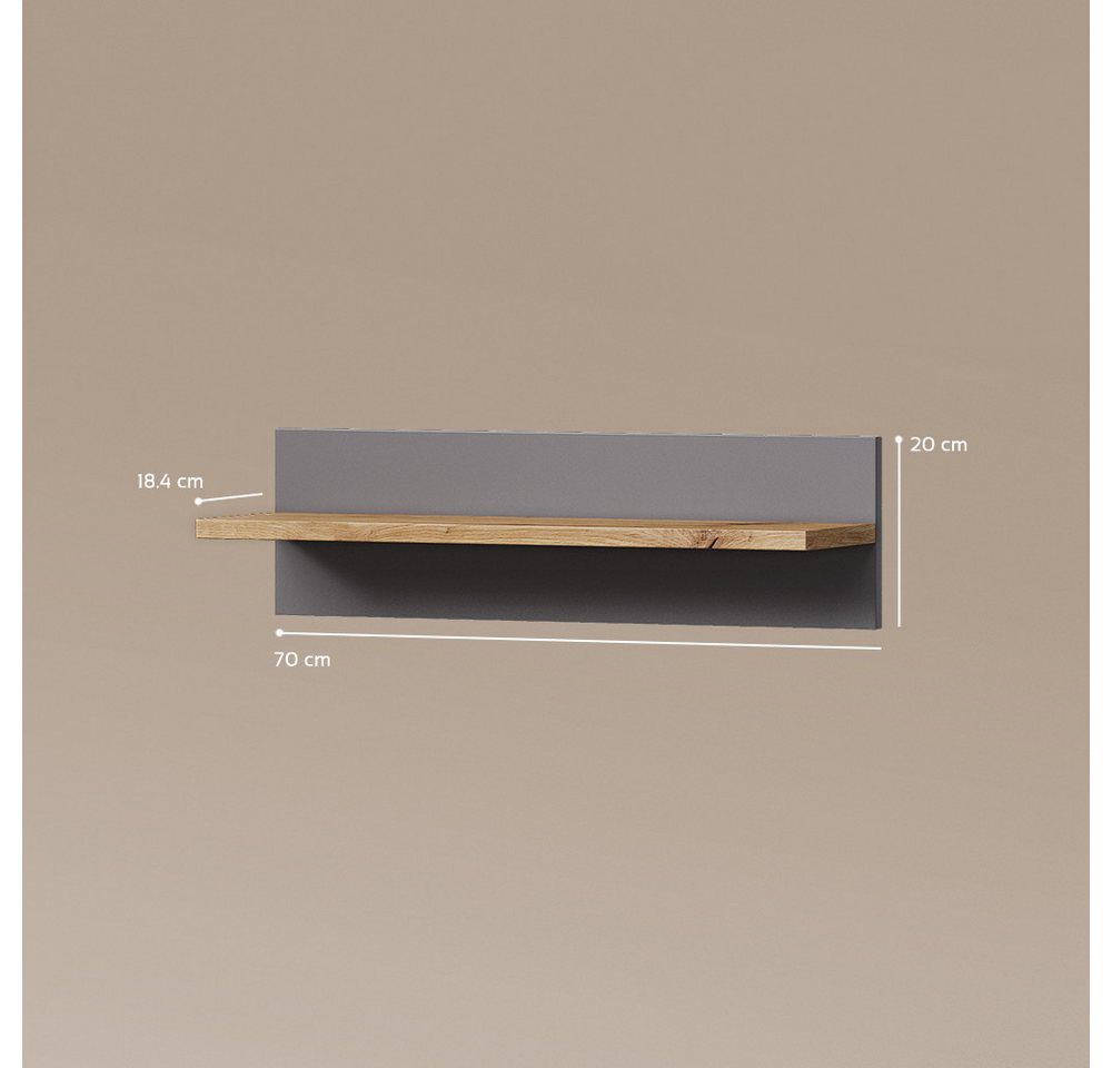 Livinity® Wandregal Mailo, Grau/Artisan/Artisan, 70 x 20 cm, 1-tlg. Bild 5