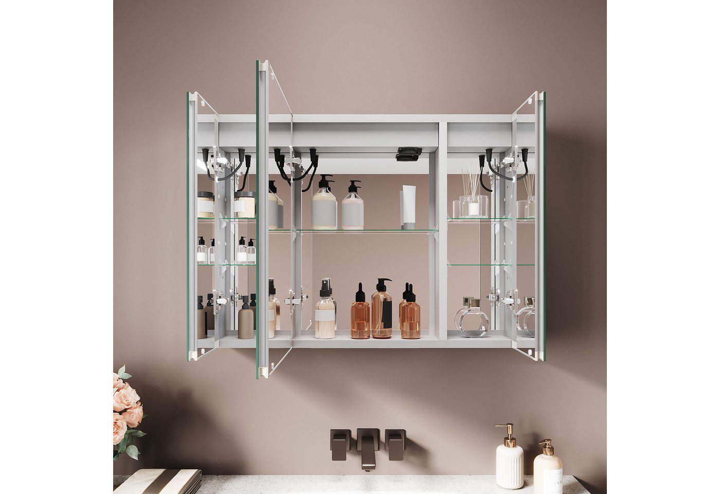 SONNI Spiegelschrank Spiegelschrank Badezimmerschrank mit Beleuchtung mit 8K Hochglanz-Frontbeleuchtung Bild 5