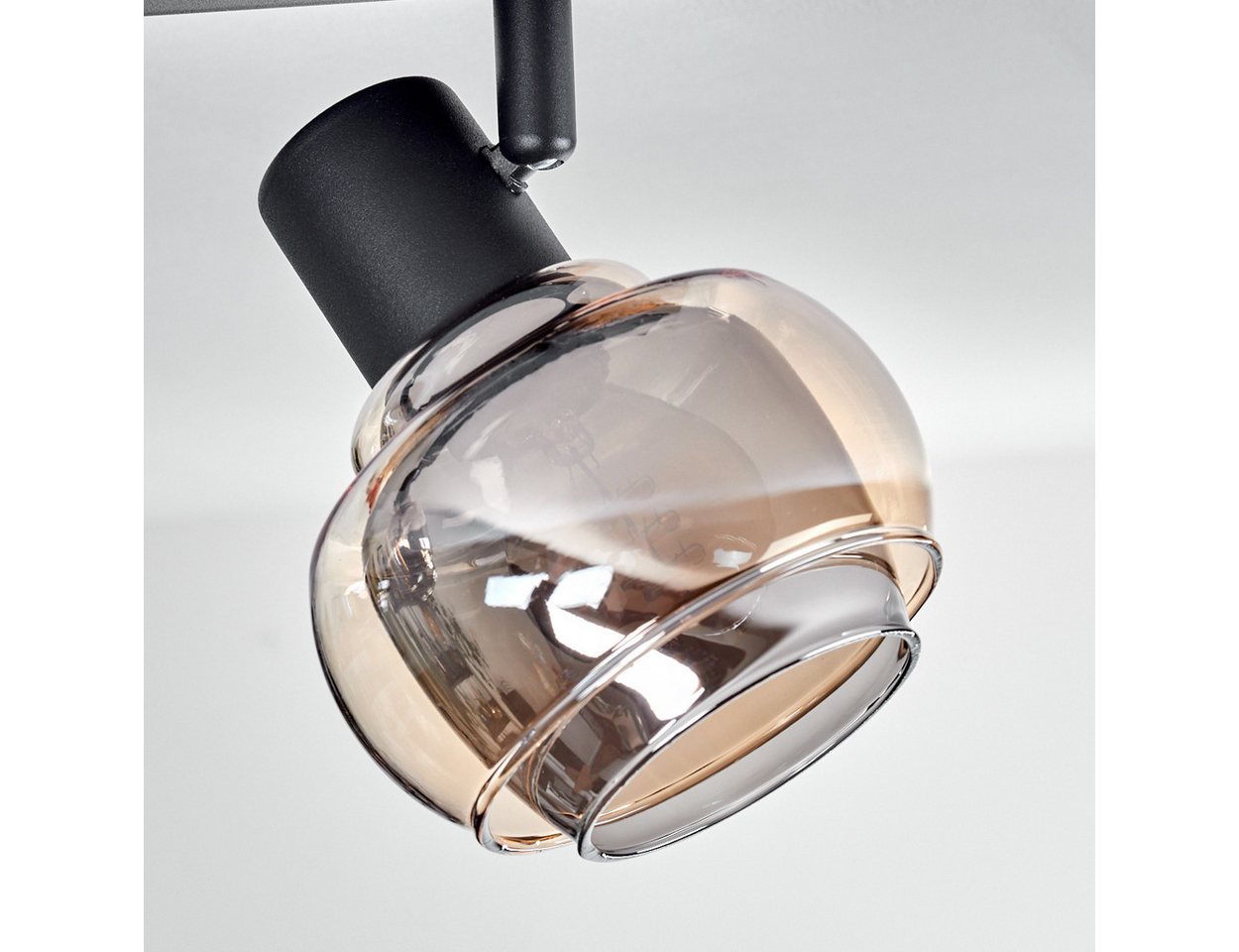 hofstein Deckenleuchte Deckenlampe aus Metall/Glas in Schwarz/Bernsteinfarben/Rauchfarben, ohne Leuchtmittel, modernen Retro/Vintage-Design Leuchte, Glasschirme Ø 10,5 cm, 4 x E14