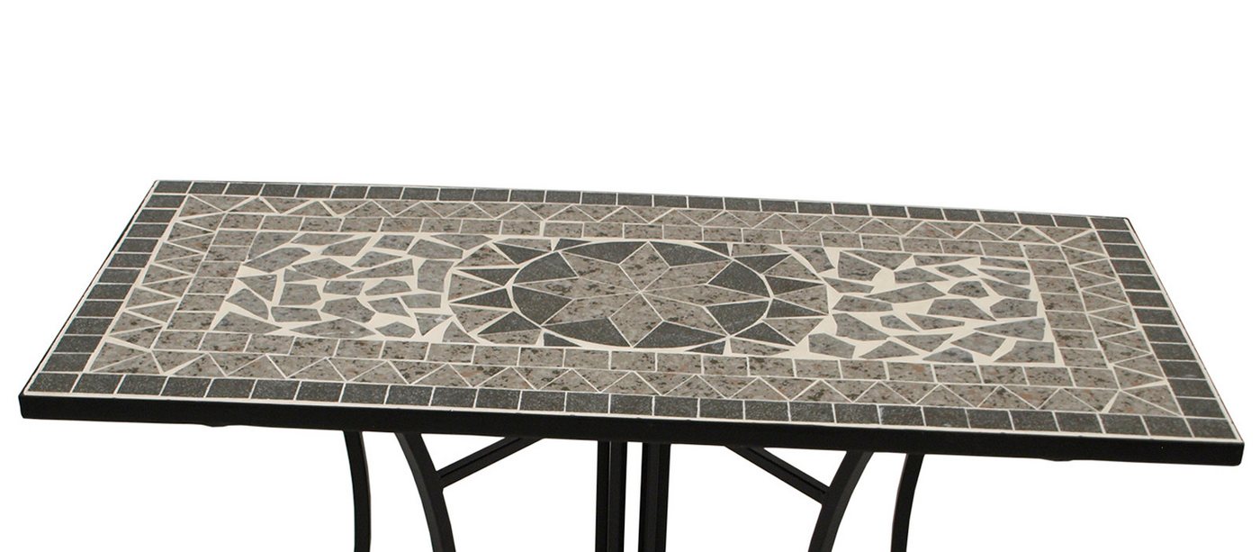 TPFGarden Gartentisch DERBY (Wandtisch - rechteckiger Mosaiktisch in grau/weiss, Hochwertiges Gestell aus schwarz pulverbeschichtetem Eisen), Outdoor Esstisch - Terrassentisch - Maße (BxHxT): 90 x 75 x 45 cm Bild 2