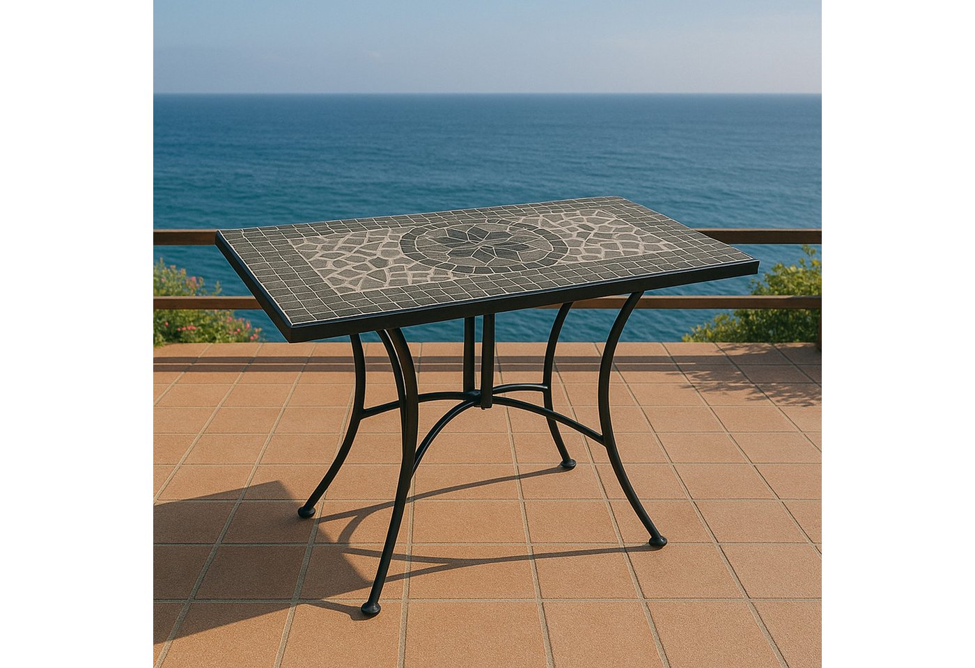 TPFGarden Gartentisch DERBY (Wandtisch - rechteckiger Mosaiktisch in grau/weiss, Hochwertiges Gestell aus schwarz pulverbeschichtetem Eisen), Outdoor Esstisch - Terrassentisch - Maße (BxHxT): 90 x 75 x 45 cm Bild 3