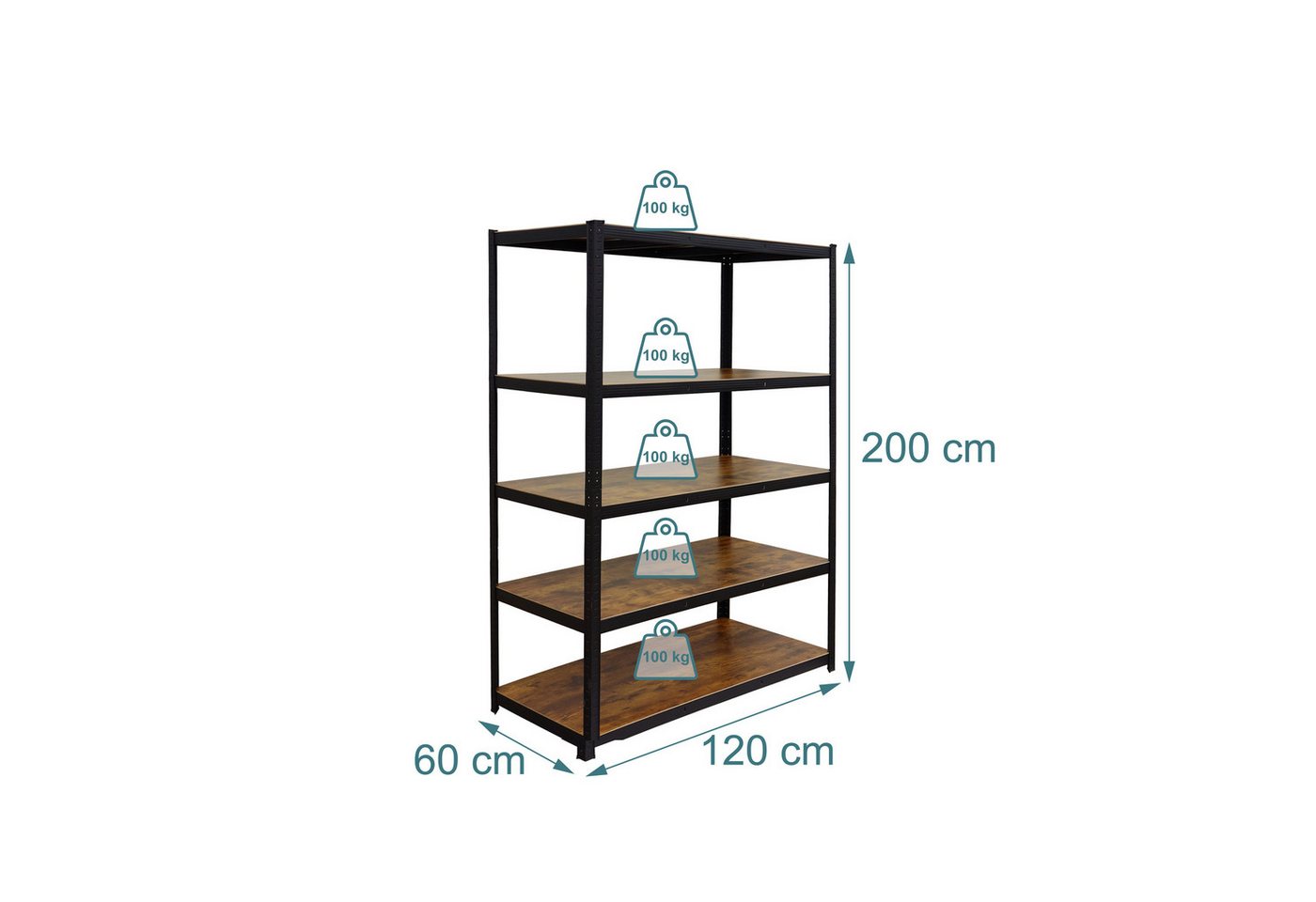relaxdays Schwerlastregal Industrial 500 kg, 60 x 120 x 200 cm Bild 5