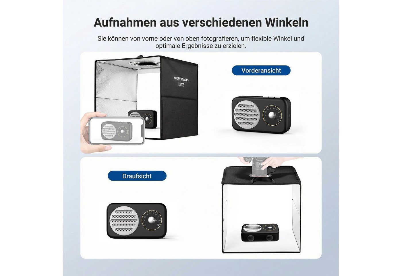 Neewer Fotostudio-Box LB40B, 40x40x40cm Fotostudio Light Box, mit 6 farbigen Hintergründen, zweifarbiges Photo Lichtzelt, 120 LEDs CRI95+ dimmbar Fotobox