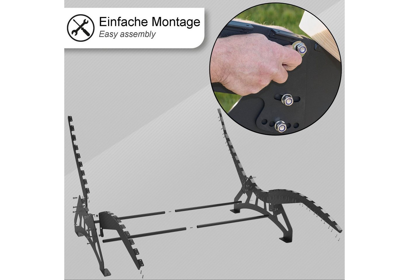 SO-TECH® Gartenliege Wellenliege Untergestell verstellbar DIY Bausatz, Holzlatten, 1 St., B: 150cm, 6mm massiver verzinkter Stahl, schwarz, Thermo-Kie Bild 2