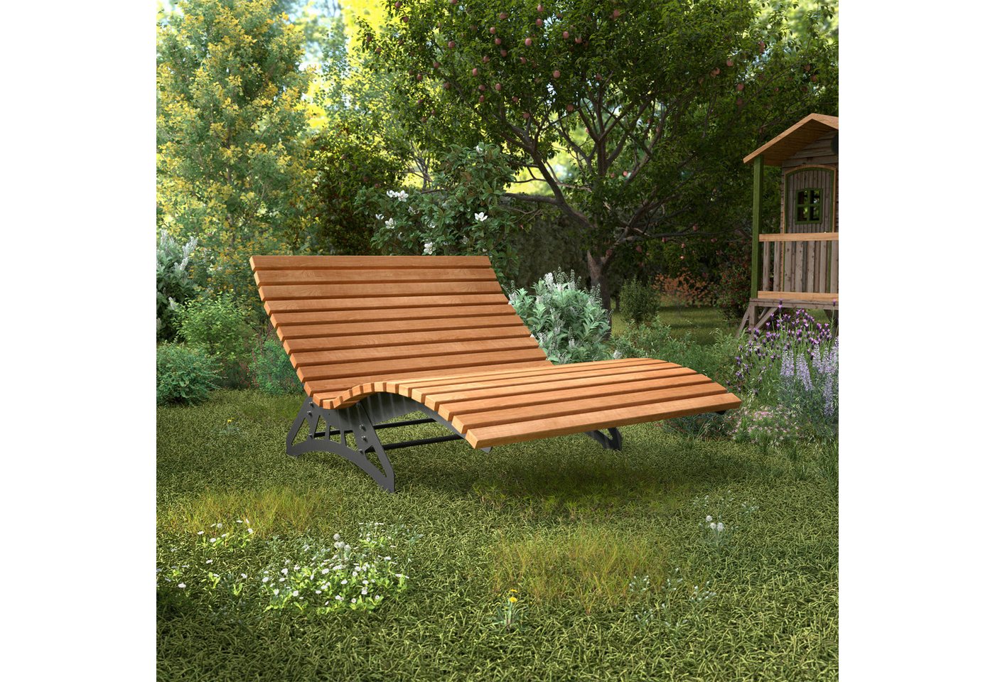 SO-TECH® Gartenliege Wellenliege Untergestell verstellbar DIY Bausatz, Holzlatten, 1 St., B: 150cm, 6mm massiver verzinkter Stahl, schwarz, Thermo-Kie Bild 3