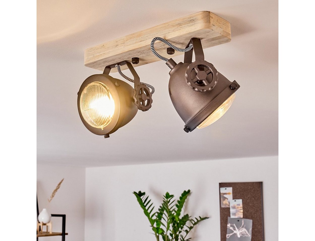 hofstein Deckenleuchte »Biati« verstellbare Deckenlampe, Metall/Holz/Glas, Schwarz-Braun, ohne Leuchtmittel, 2xGU10, max. 50 Watt, dreh-/schwenkbarer Spot im Retro Design, Natur