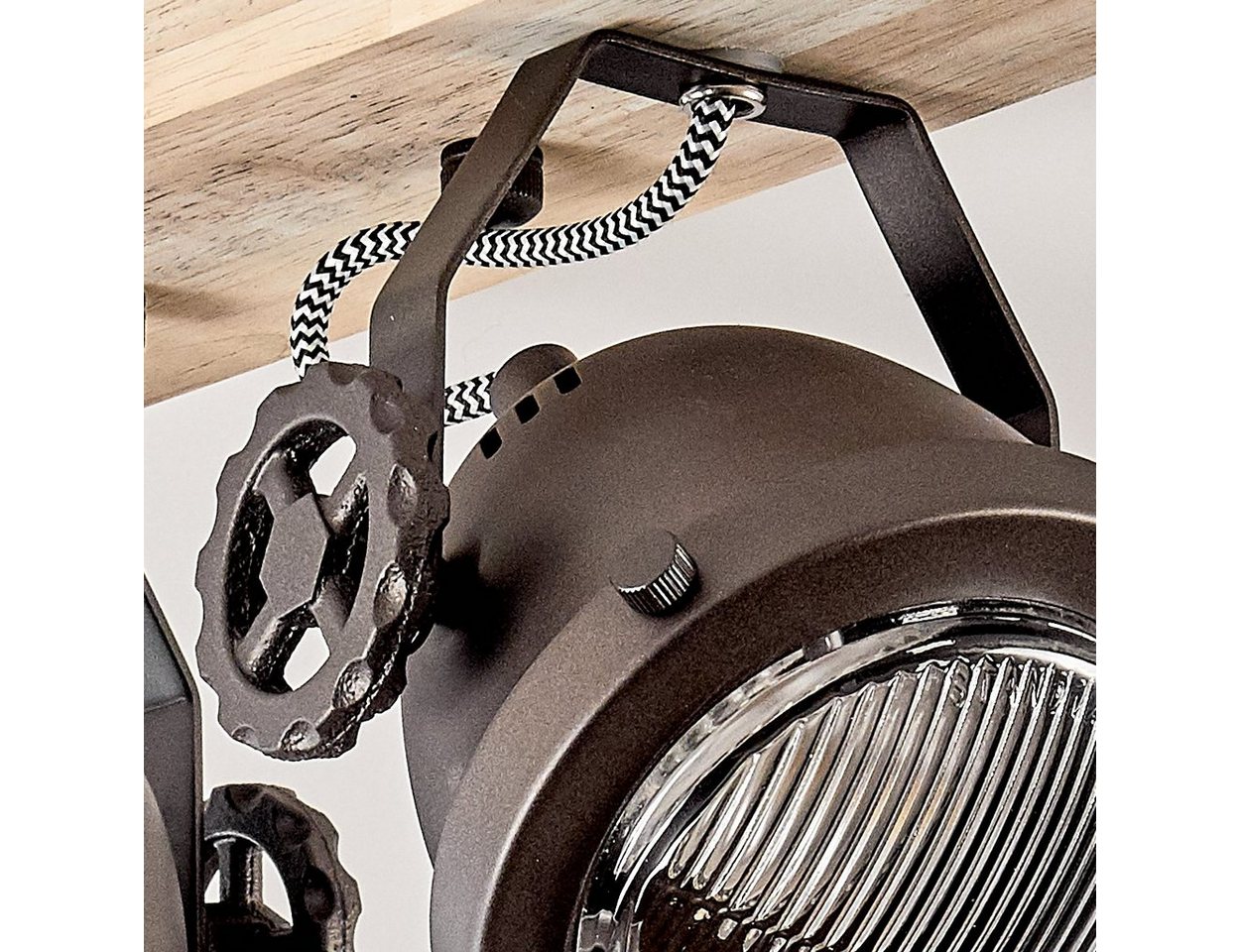 hofstein Deckenleuchte »Biati« verstellbare Deckenlampe, Metall/Holz/Glas, Schwarz-Braun, ohne Leuchtmittel, 2xGU10, max. 50 Watt, dreh-/schwenkbarer Spot im Retro Design, Natur Bild 3