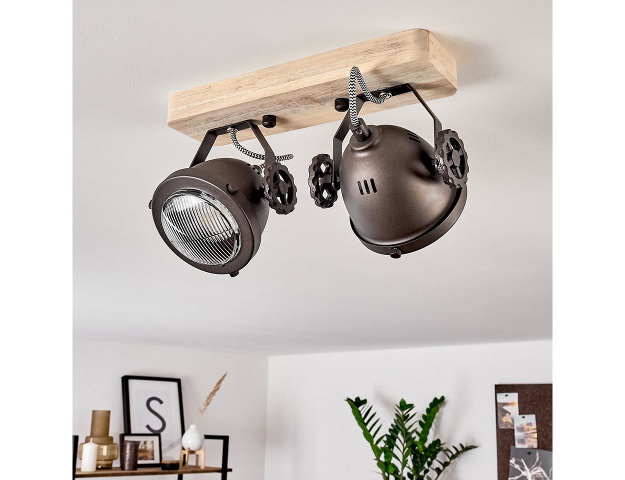 hofstein Deckenleuchte »Biati« verstellbare Deckenlampe, Metall/Holz/Glas, Schwarz-Braun, ohne Leuchtmittel, 2xGU10, max. 50 Watt, dreh-/schwenkbarer Spot im Retro Design, Natur Bild 5