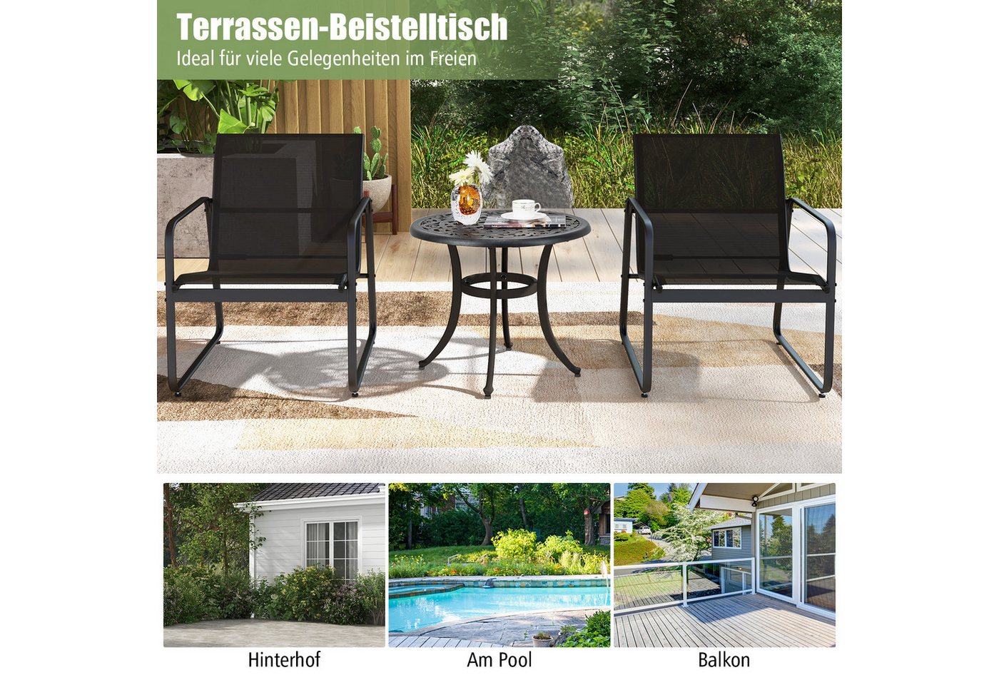 KOMFOTTEU Gartentisch, Beistelltisch Ø60cm, aus Metall mit Ausschnittmuster