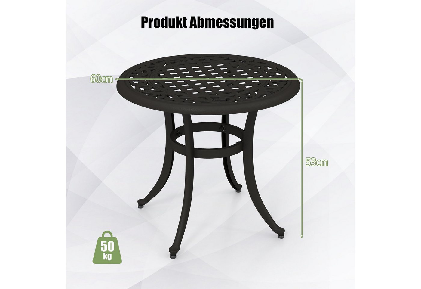 KOMFOTTEU Gartentisch, Beistelltisch Ø60cm, aus Metall mit Ausschnittmuster Bild 3