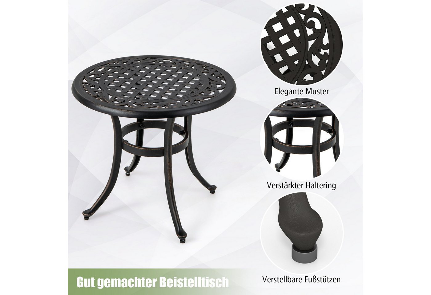 KOMFOTTEU Gartentisch, Beistelltisch Ø60cm, aus Metall mit Ausschnittmuster Bild 4