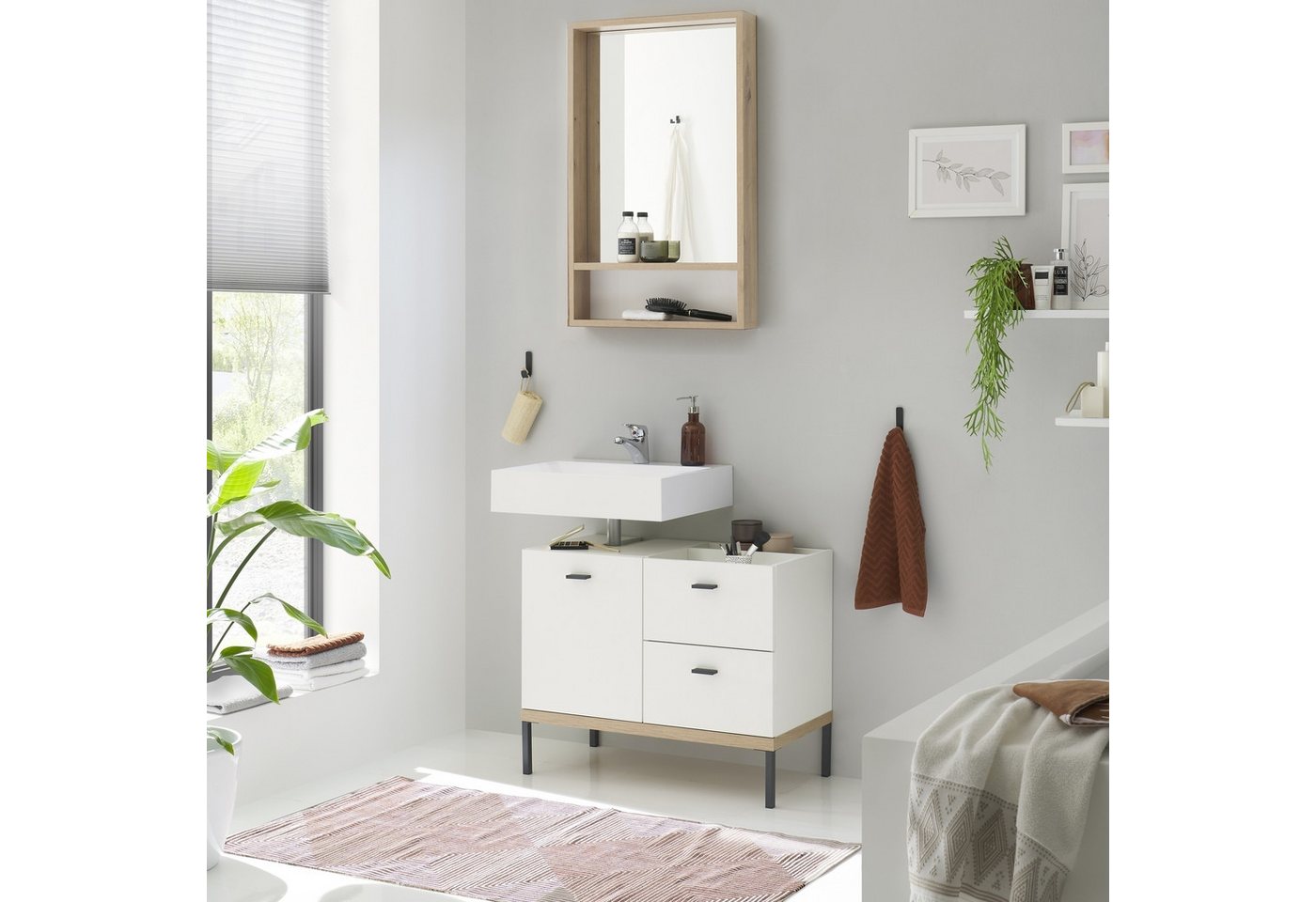 freiraum Waschbeckenunterschrank Coco in Asteiche Dekor / weiss - 79x63x38 (BxHxT) Bild 2