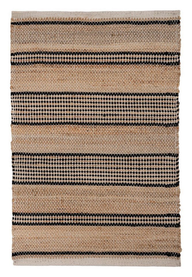 Home4You Teppich Handwebteppich, 60 x 90 cm, Beige, Weiß, Schwarz, rechteckig, Handgewebt Bild 2