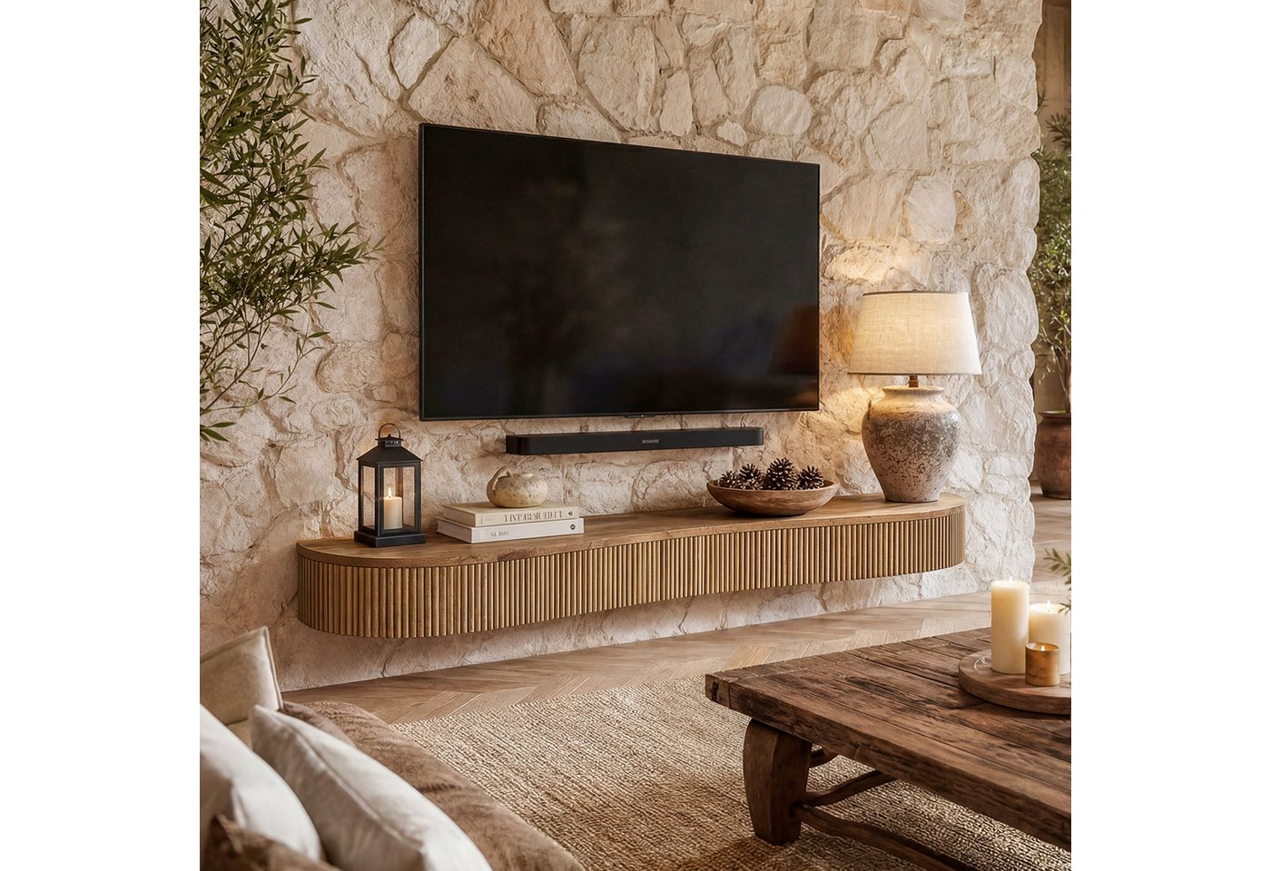 Tribesigns Wandregal 180 cm Massivholz-Kaminsims, schwebendes TV-Ständer, Schlafzimmer Bild 3