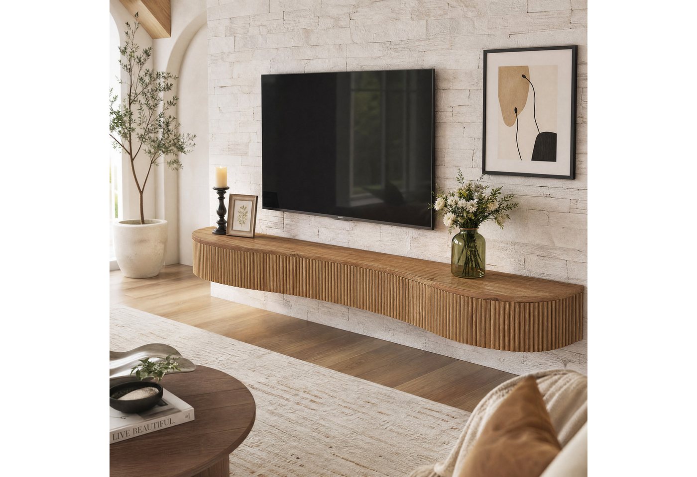 Tribesigns Wandregal 180 cm Massivholz-Kaminsims, schwebendes TV-Ständer, Schlafzimmer Bild 4