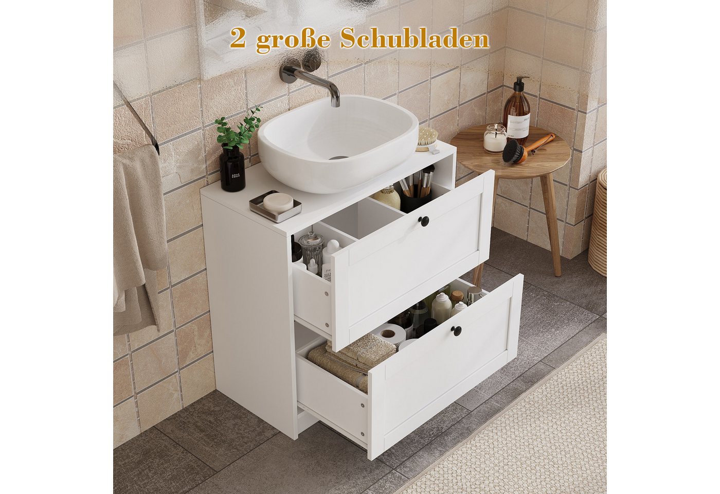Hyaapwod Waschbeckenunterschrank Badezimmer Unterschrank mit Zwei Schubladen (1-St) 60 x 30 x 60 cm, Weiß