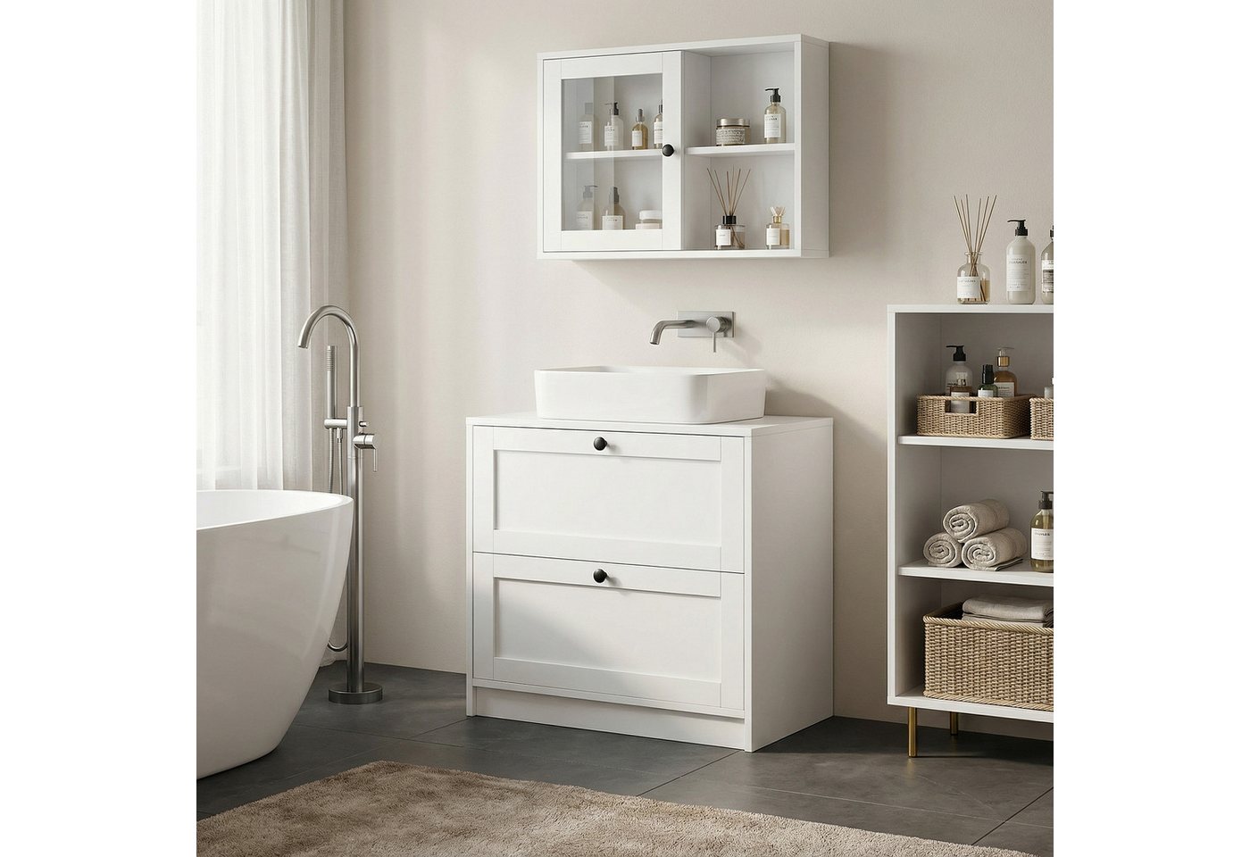 Hyaapwod Waschbeckenunterschrank Badezimmer Unterschrank mit Zwei Schubladen (1-St) 60 x 30 x 60 cm, Weiß Bild 5