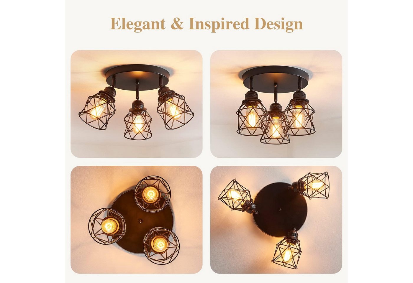 POPOLIC LED Deckenleuchte Metall Schwarz Deckenleuchte, Verstellbare, 3 Flammig, E26, Mit 3 austauschbaren LED-Leuchtmitteln, Hängelampe für Küche Flur Wohnzimmer Schlafzimmer Esszimmer Bild 2