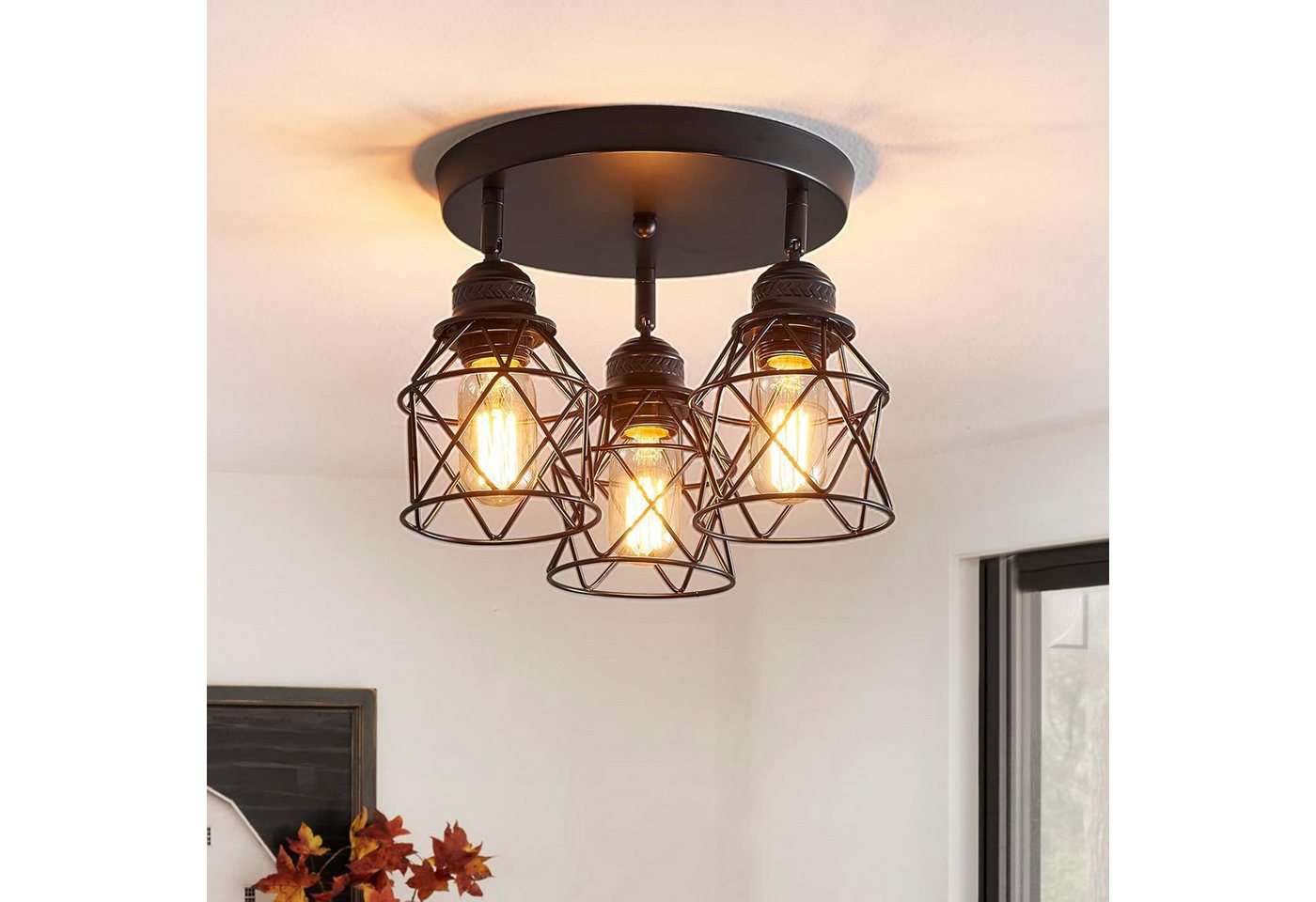 POPOLIC LED Deckenleuchte Metall Schwarz Deckenleuchte, Verstellbare, 3 Flammig, E26, Mit 3 austauschbaren LED-Leuchtmitteln, Hängelampe für Küche Flur Wohnzimmer Schlafzimmer Esszimmer Bild 3