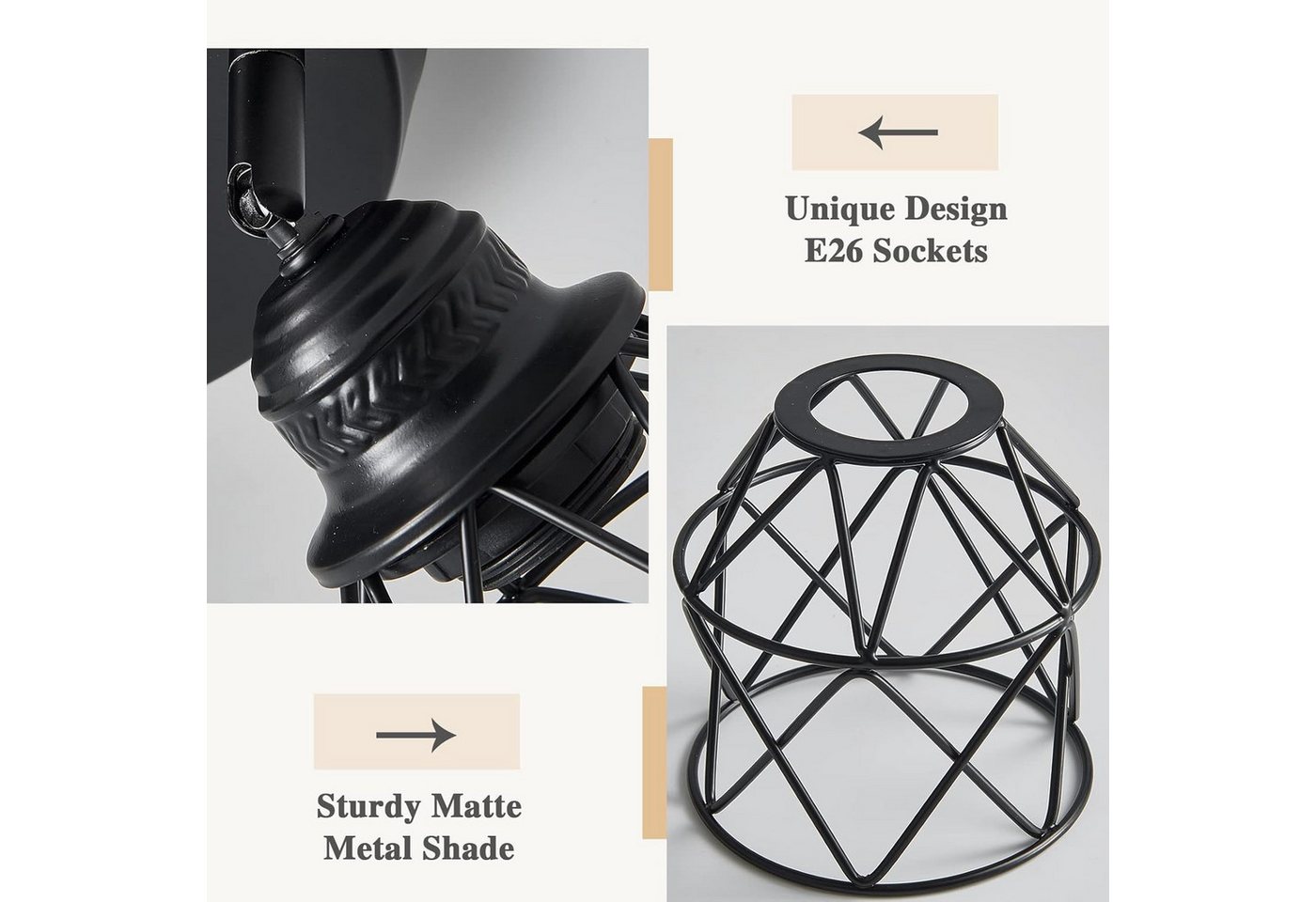 POPOLIC LED Deckenleuchte Metall Schwarz Deckenleuchte, Verstellbare, 3 Flammig, E26, Mit 3 austauschbaren LED-Leuchtmitteln, Hängelampe für Küche Flur Wohnzimmer Schlafzimmer Esszimmer Bild 5