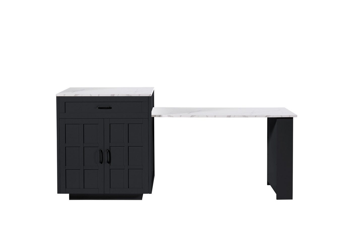 KLAM HOME Kücheninsel Ausziehbarer Bartisch Mit Stauraum Und Schubladen Kücheninsel, (Multifunktionaler Küchen Esswagen Von 133 Auf 202 Cm), Weißer MDF Bartisch Für 2-6 Personen Als Praktische Raumtrennung Bild 3