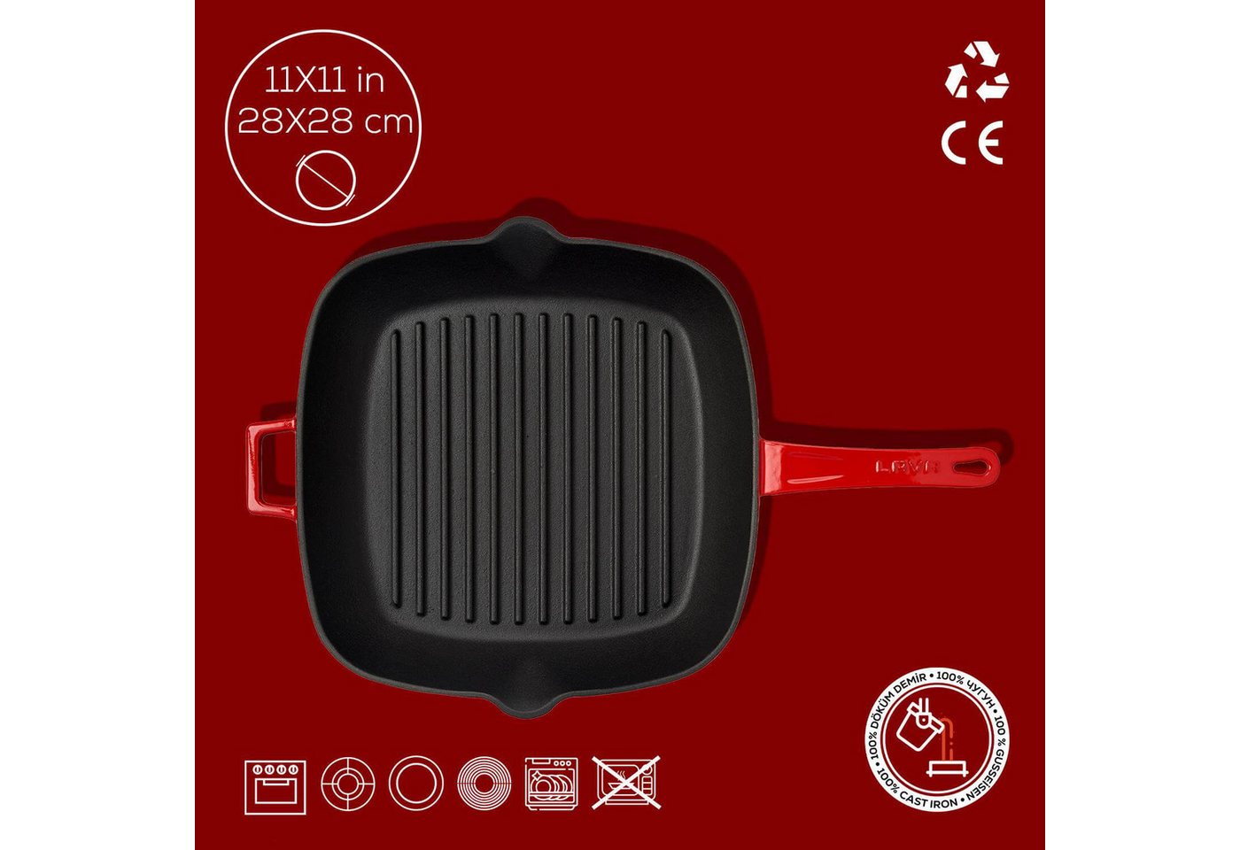LAVA Grillpfanne LAVA Grillpfanne aus emailliertem Gusseisen, 28 x 28 cm, 2,19 Liter, Gusseisen (1-tlg), emailliertes Gusseisen, backofengeeignet Bild 3