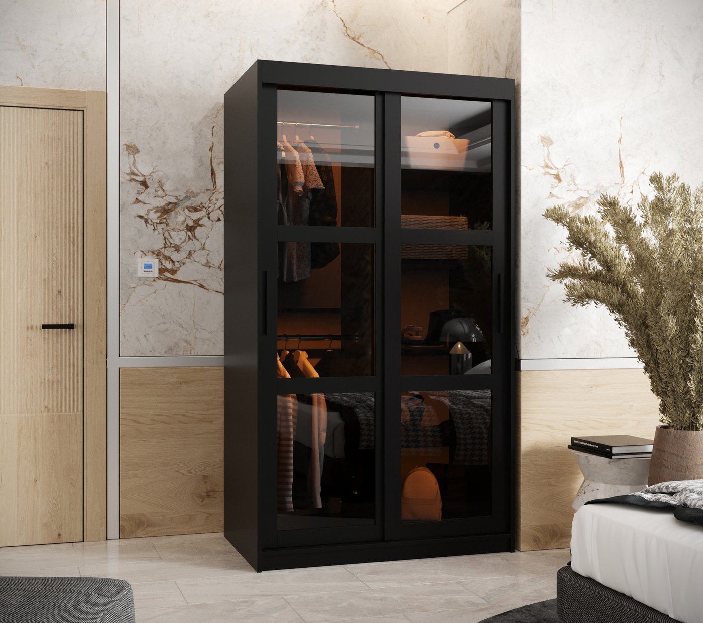 ABIKS MÖBEL Schwebetürenschrank DATA Schlafzimmerschrank - mit Schiebetüren, Kleiderstange, Regalen Bild 2
