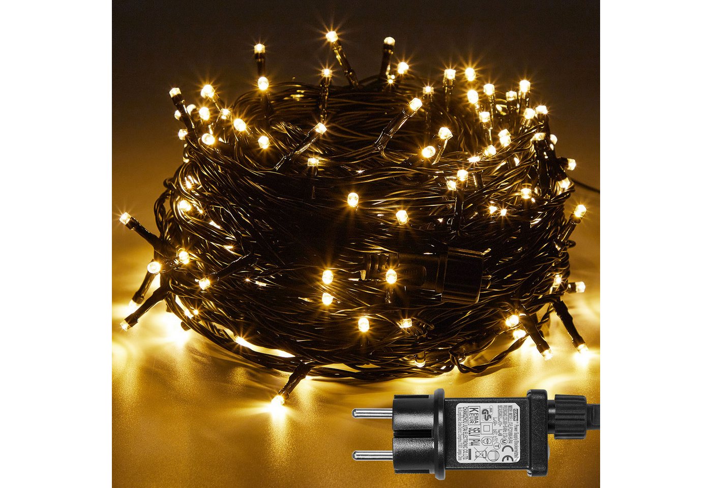 Sunicol LED-Lichterkette 5-100M lichterkette innen, USB/mit Stecker, Warmweiß, 500-flammig, Dimmbar, 8 Modi, Timer, für Weihnachten Garten Party