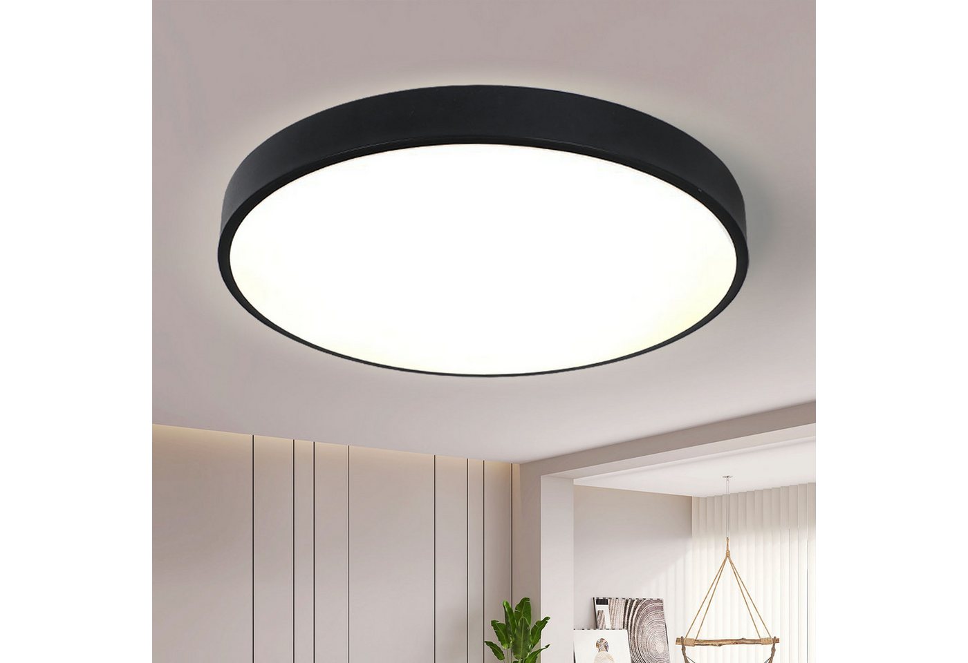 style home LED Deckenleuchte Modern Deckenlampe für Wohnzimmer Schlafzimmer, 36W-Warmweiß 3000K, LED fest integriert, Warmweiß 3000K ohne Fernbedienung, Runde Flach Lampe aus Metall, 36W, Ø40*4cm,Schwarz Bild 2