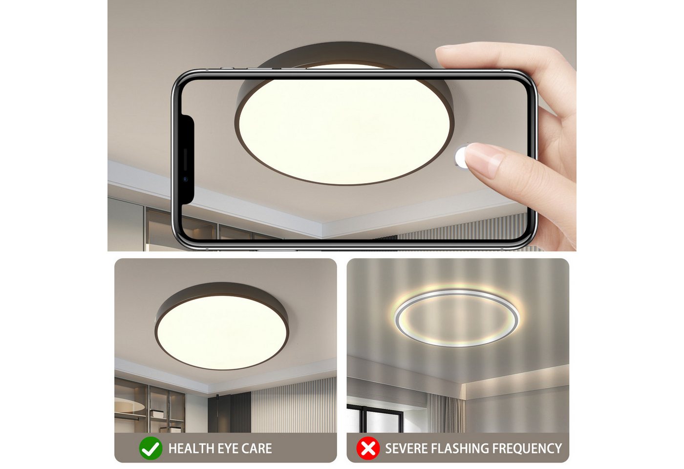 style home LED Deckenleuchte Modern Deckenlampe für Wohnzimmer Schlafzimmer, 36W-Warmweiß 3000K, LED fest integriert, Warmweiß 3000K ohne Fernbedienung, Runde Flach Lampe aus Metall, 36W, Ø40*4cm,Schwarz Bild 5