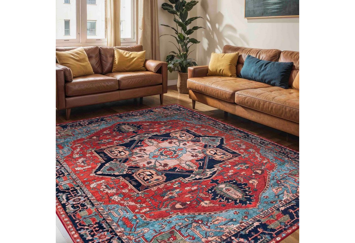 Mazovia Orientteppich Teppich Oriental Orientteppich Wohnzimmer Orient Muster Rot, 80 x 150 cm, Fußbodenheizung, Allergiker geeignet, Rutschfest Bild 3