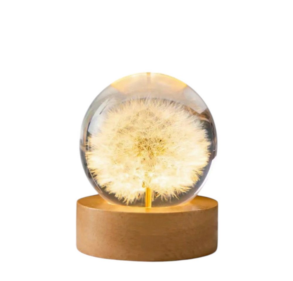 Little Lorien Nachtlicht Blume in kunstharz handwerk Kugel mit Holzsockel aus Buchenholz, Gelb