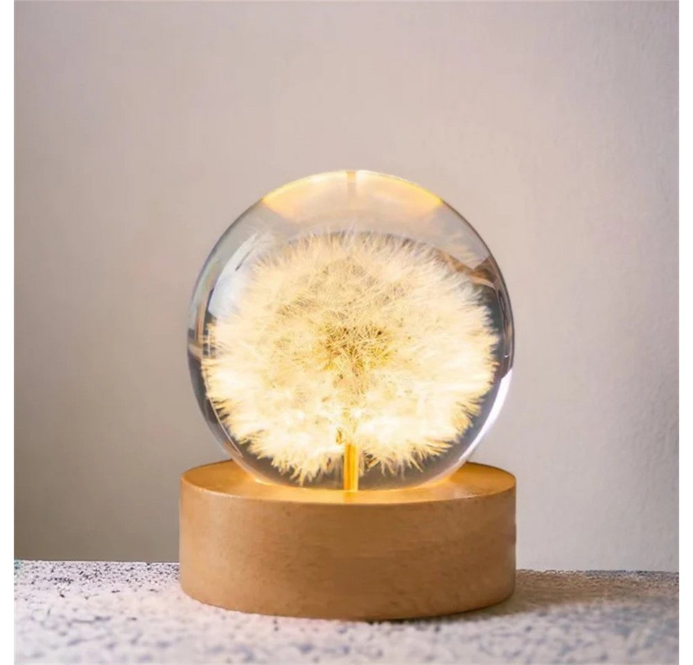 Little Lorien Nachtlicht Blume in kunstharz handwerk Kugel mit Holzsockel aus Buchenholz, Gelb Bild 5